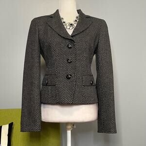 Carlisle Black White Suit Blazer Jacket 2 Wool Cashmere Angora
